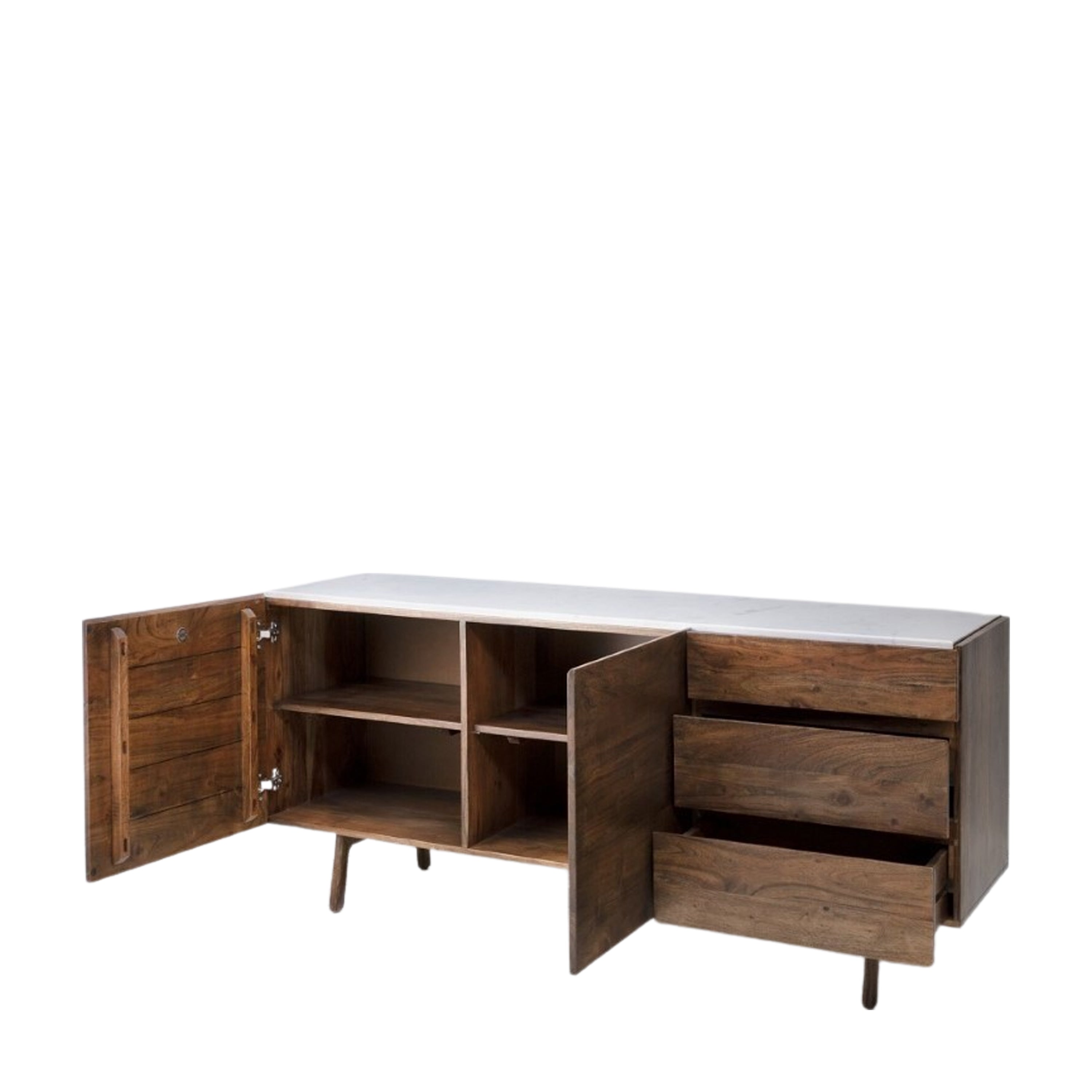 Barcino Brown Acacia Wood & White Marble Sideboard